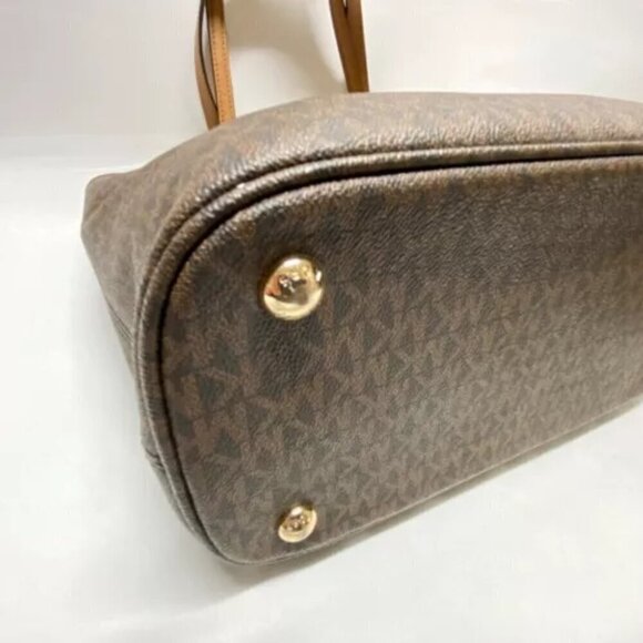 Michael Kors Jet Set Signature Leather PVC Large Snap Pocket Tote Brown on Brown - Picture 7 of 16